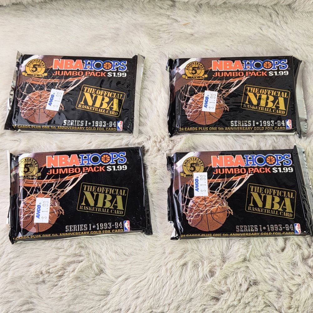 Lot of 4 1993-94 SkyBox NBA Hoops Series I Jumbo Packs 24 Cards Gold Foil Sealed